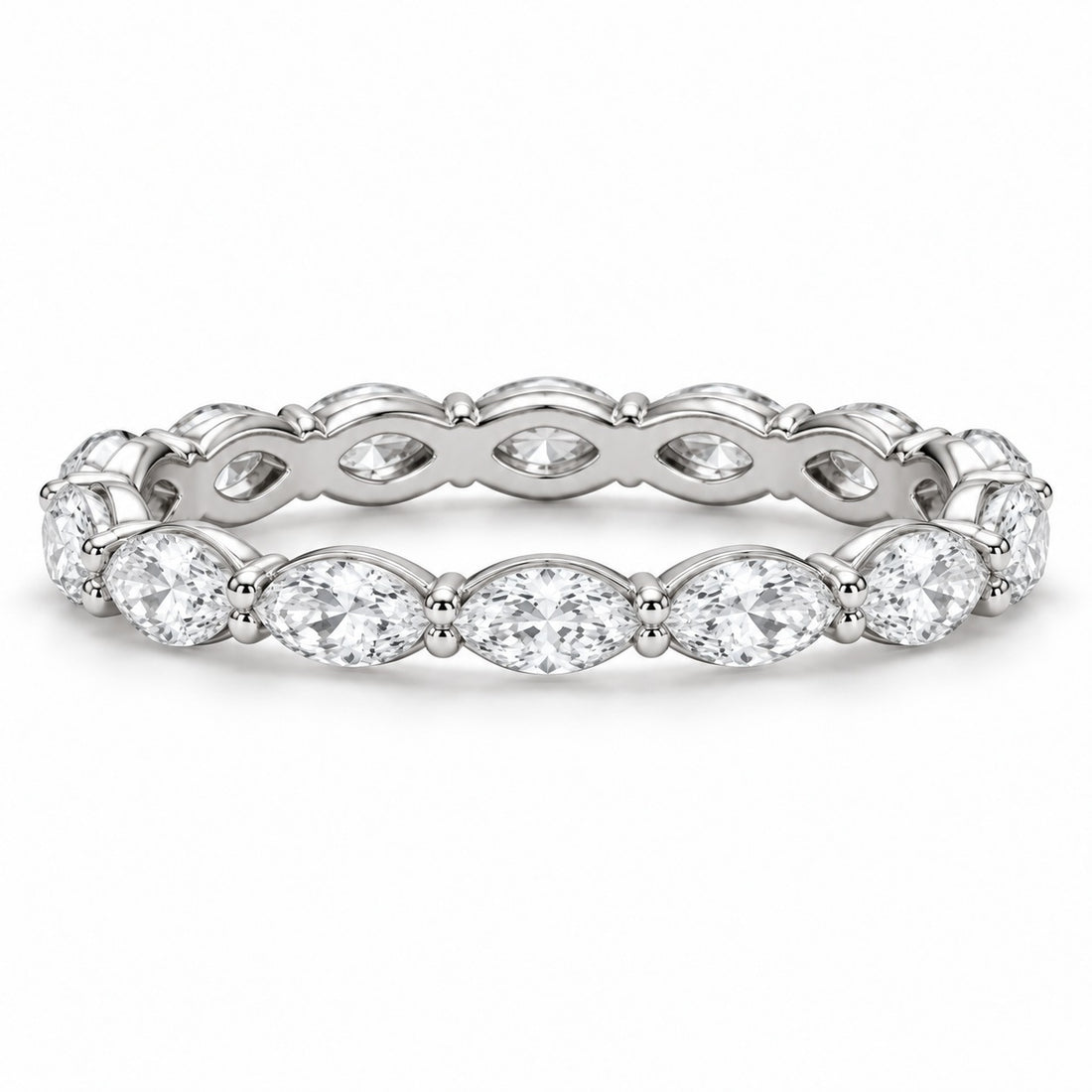 Marquise lab-grown diamond eternity band, 5x2.5mm, 14K white gold, front view