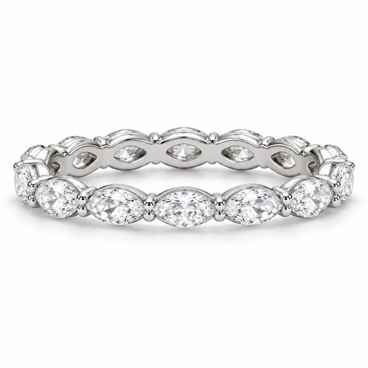 Marquise lab-grown diamond eternity band, 5x2.5mm, 14K white gold, front view