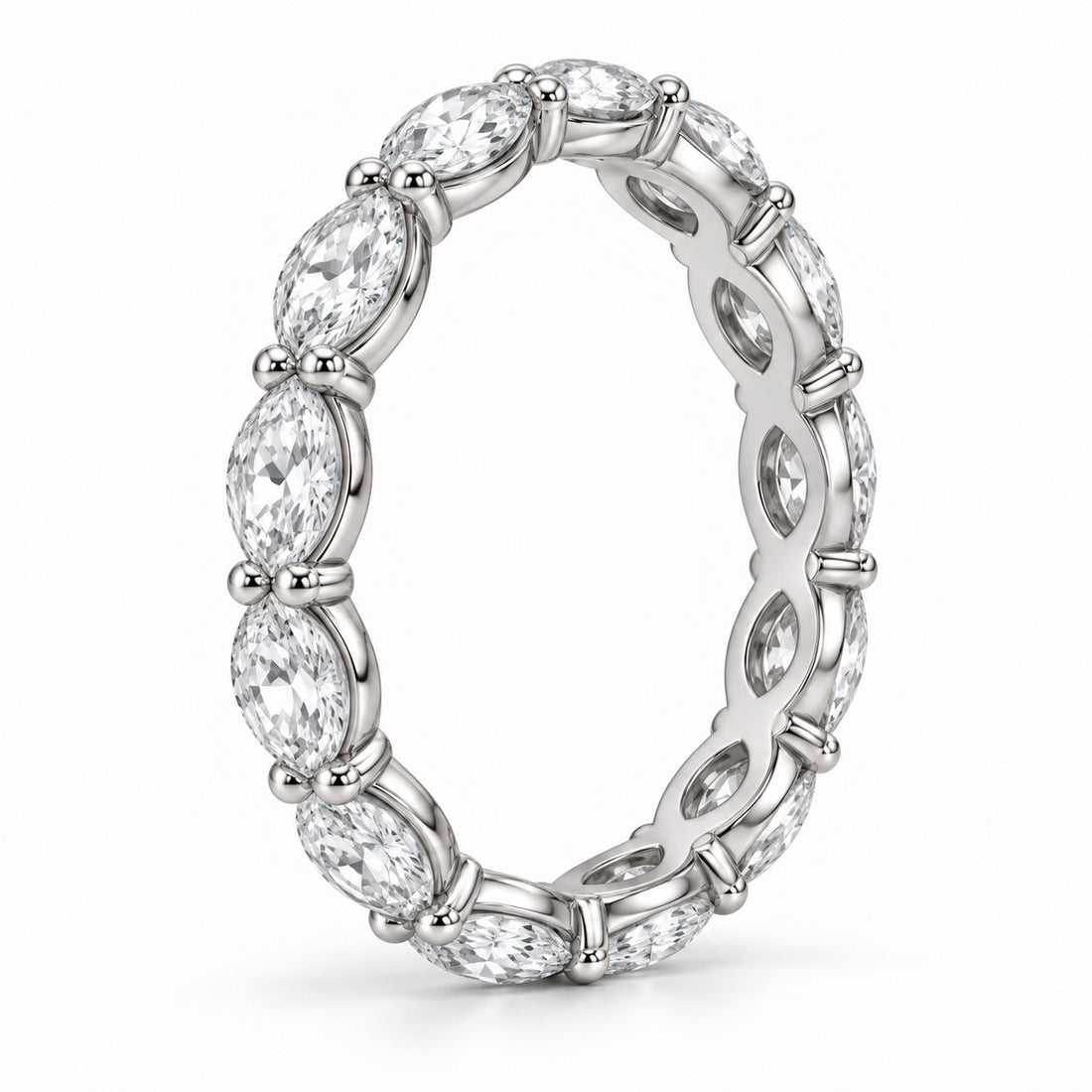 Marquise lab-grown diamond eternity band, 5x2.5mm, 14K white gold, side profile