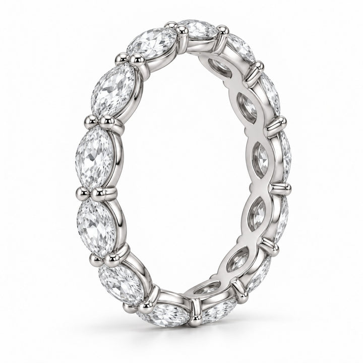 Marquise lab-grown diamond eternity band, 5x2.5mm, 14K white gold, side profile