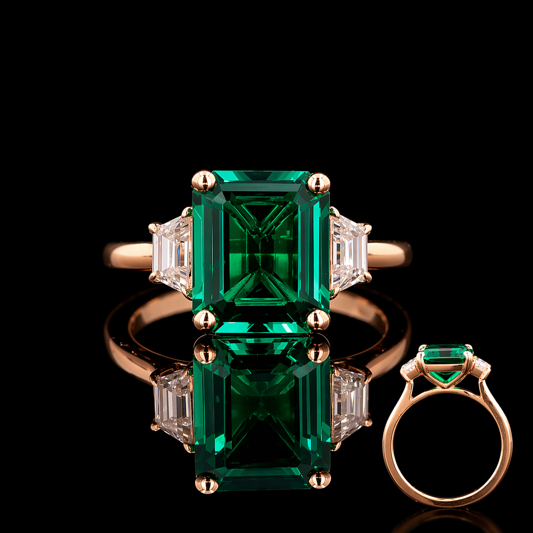 The Meridian — Emerald Three-Stone Ring