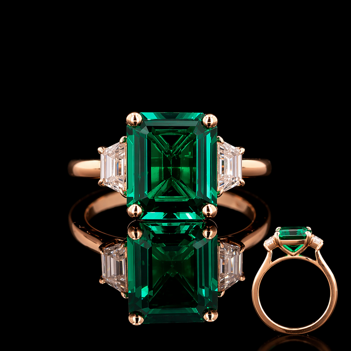 The Meridian — Emerald Three-Stone Ring