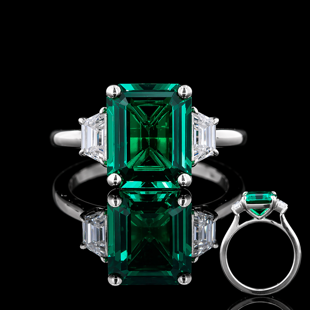 The Meridian — Emerald Three-Stone Ring