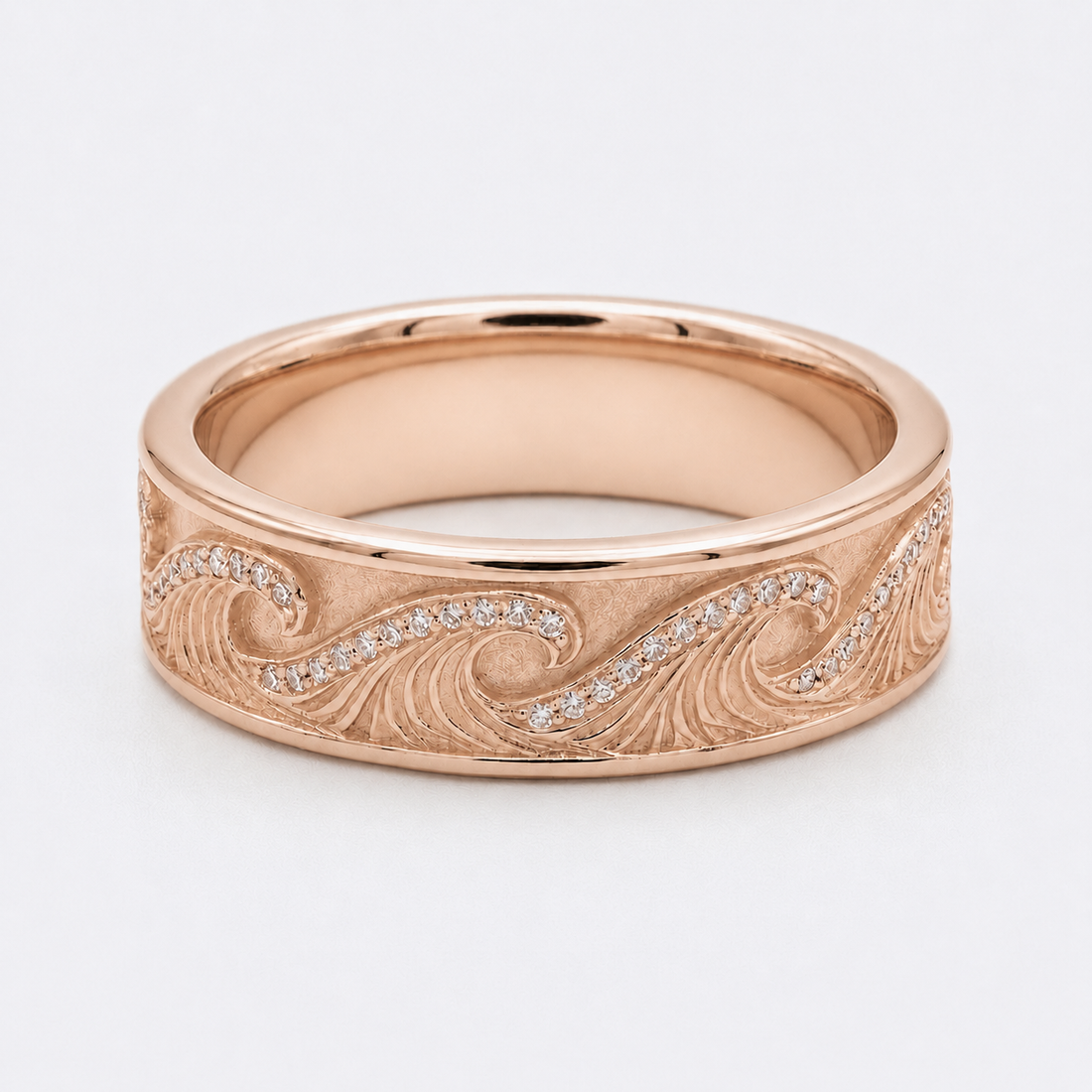 The Ocean Wave hand-carved diamond wedding band, 4mm, view 8