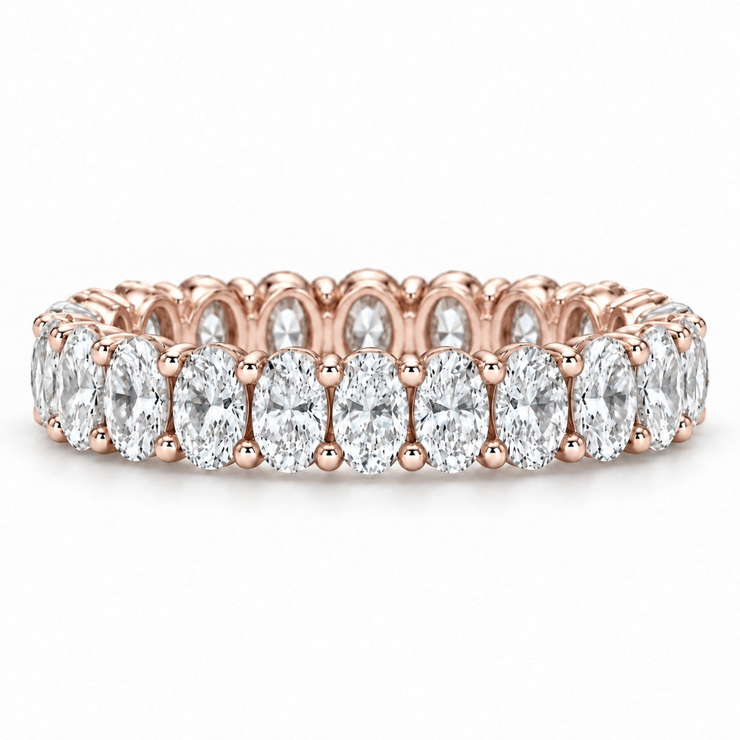 Oval lab-grown diamond eternity band, 4x3mm, 14K rose gold, front view