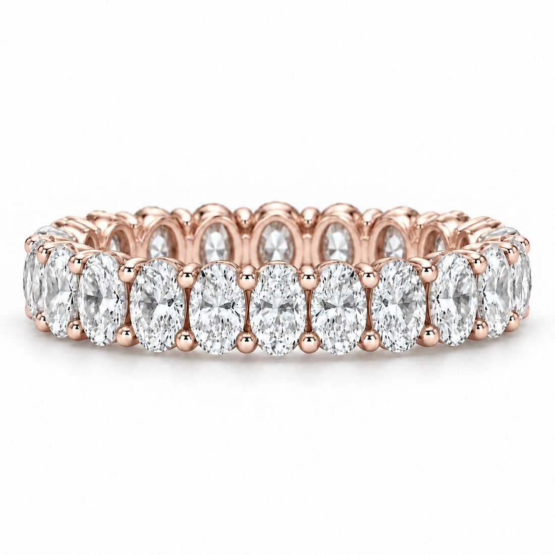 Oval lab-grown diamond eternity band, 4x3mm, 14K rose gold, front view