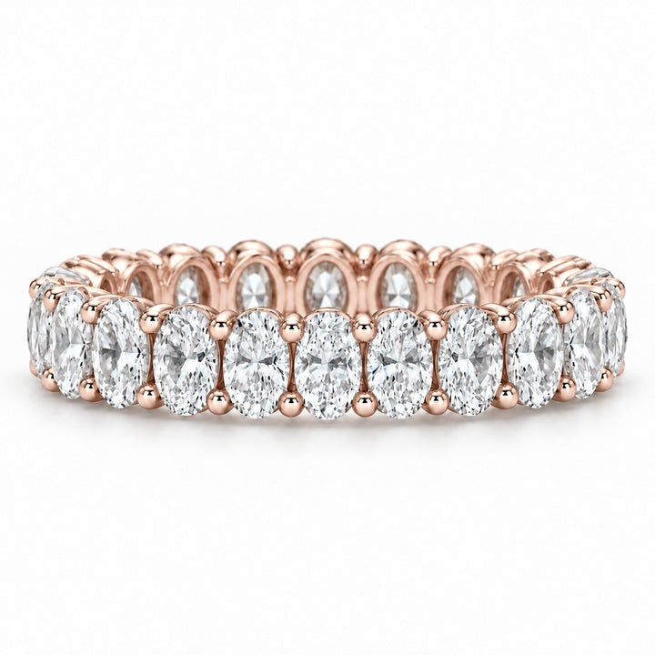 Oval lab-grown diamond eternity band, 4x3mm, 14K rose gold, front view