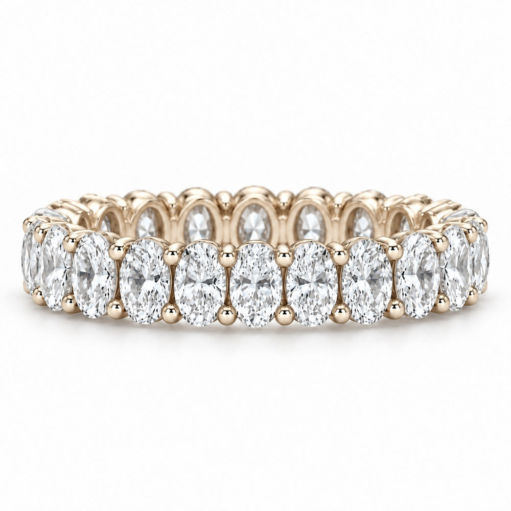 Oval lab-grown diamond eternity band, 4x3mm, 14K yellow gold, front view