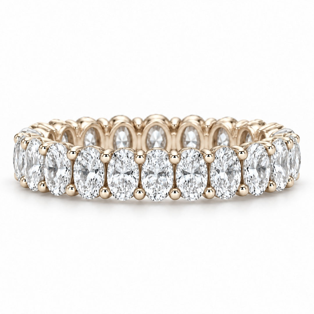 Oval lab-grown diamond eternity band, 4x3mm, 14K yellow gold, front view