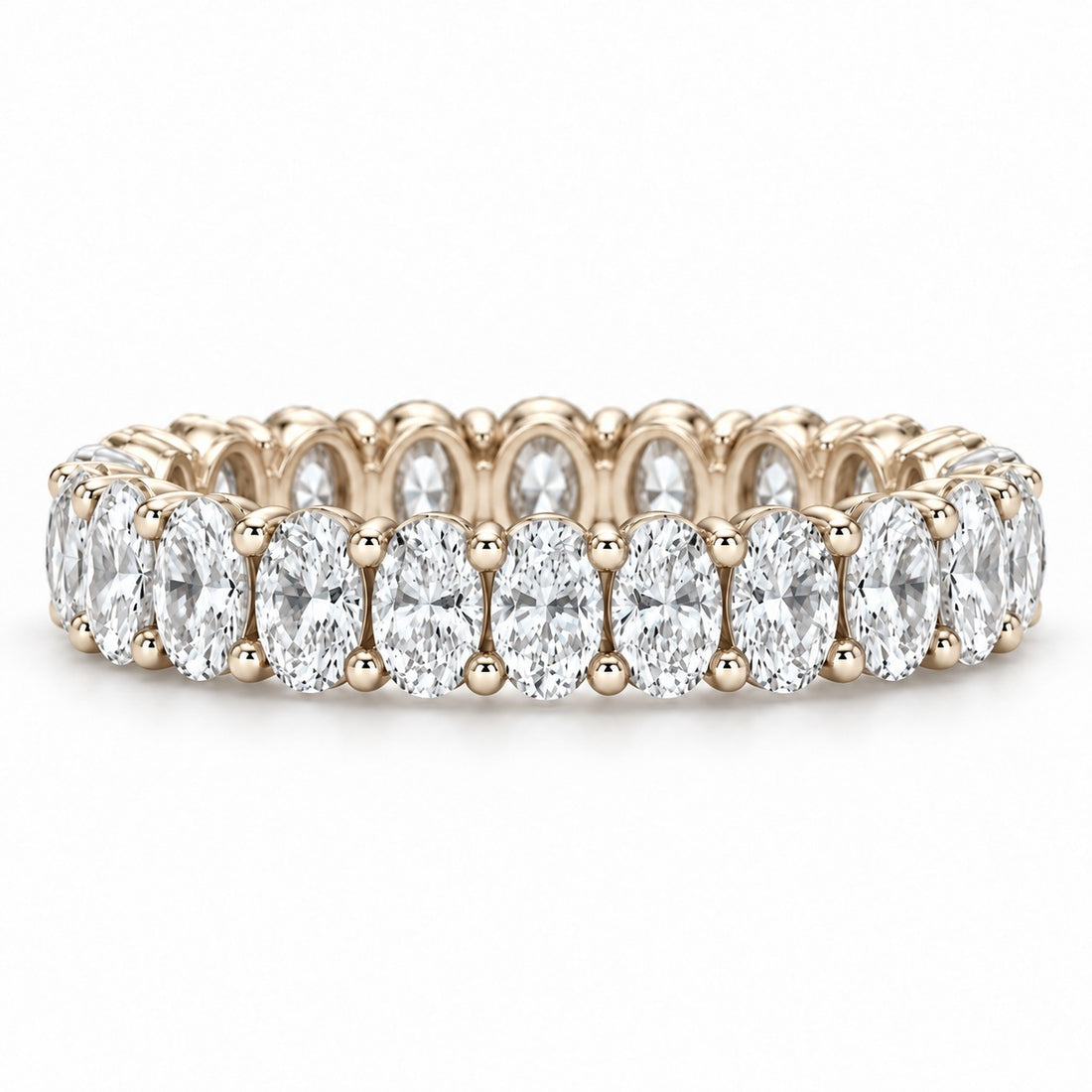 Oval lab-grown diamond eternity band, 4x3mm, 14K yellow gold, front view