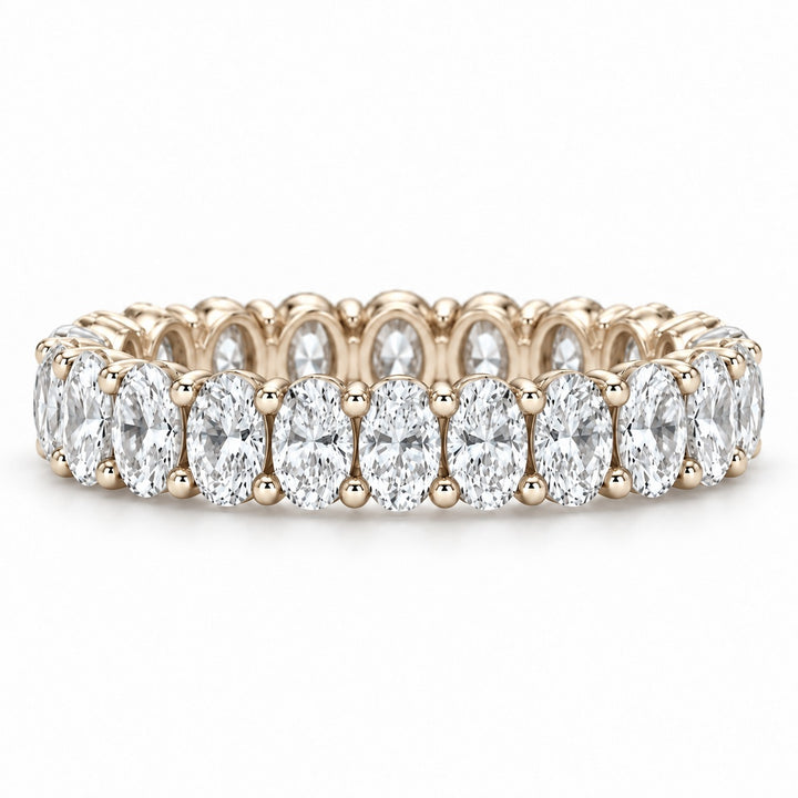 Oval lab-grown diamond eternity band, 4x3mm, 14K yellow gold, front view