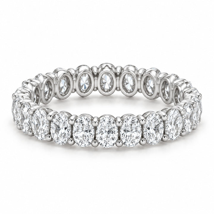 Oval lab-grown diamond eternity band, 4x3mm, 14K white gold, angled view