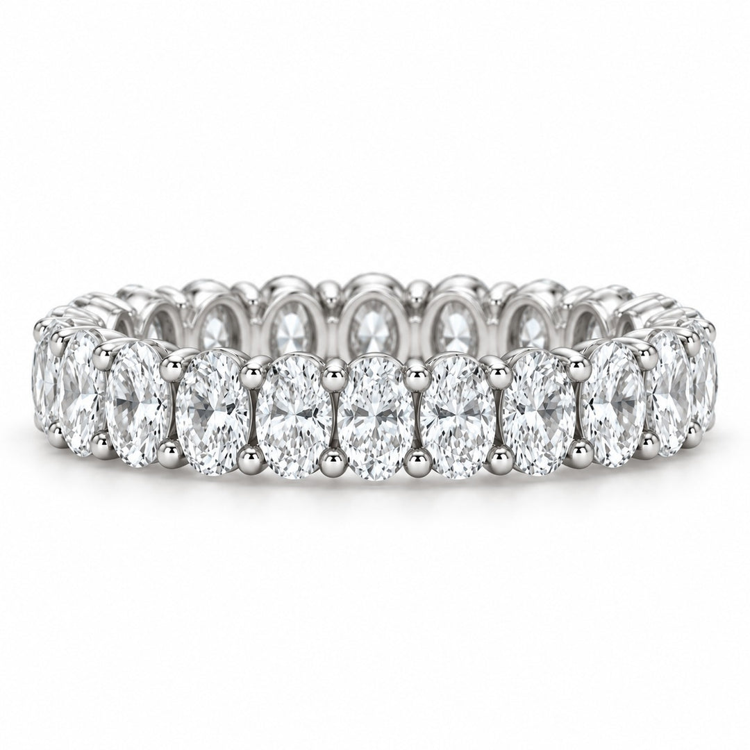 Oval lab-grown diamond eternity band, 4x3mm, 14K white gold, front view