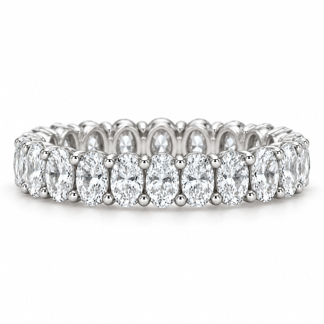 Oval lab-grown diamond eternity band, 4x3mm, 14K white gold, front view