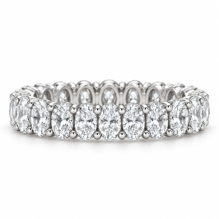 Oval lab-grown diamond eternity band, 4x3mm, 14K white gold, front view