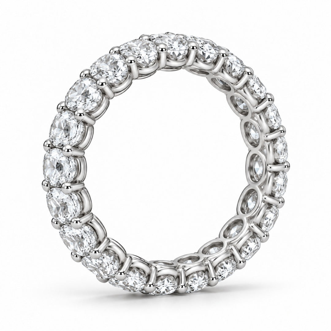 Oval lab-grown diamond eternity band, 4x3mm, 14K white gold, side profile