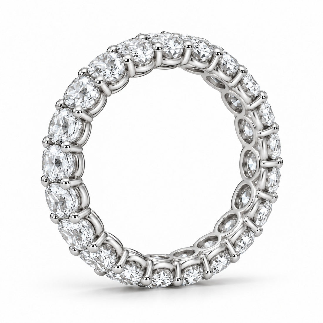 Oval lab-grown diamond eternity band, 4x3mm, 14K white gold, side profile