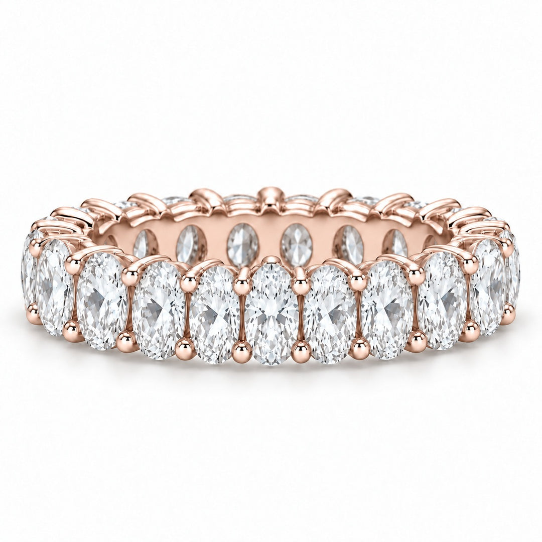 Oval lab-grown diamond eternity band, 5x3.5mm, 14K rose gold, front view