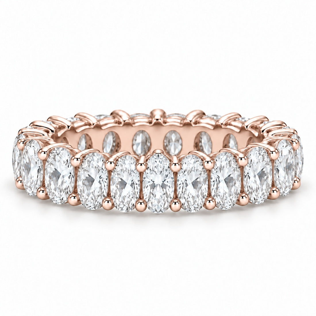 Oval lab-grown diamond eternity band, 5x3.5mm, 14K rose gold, front view