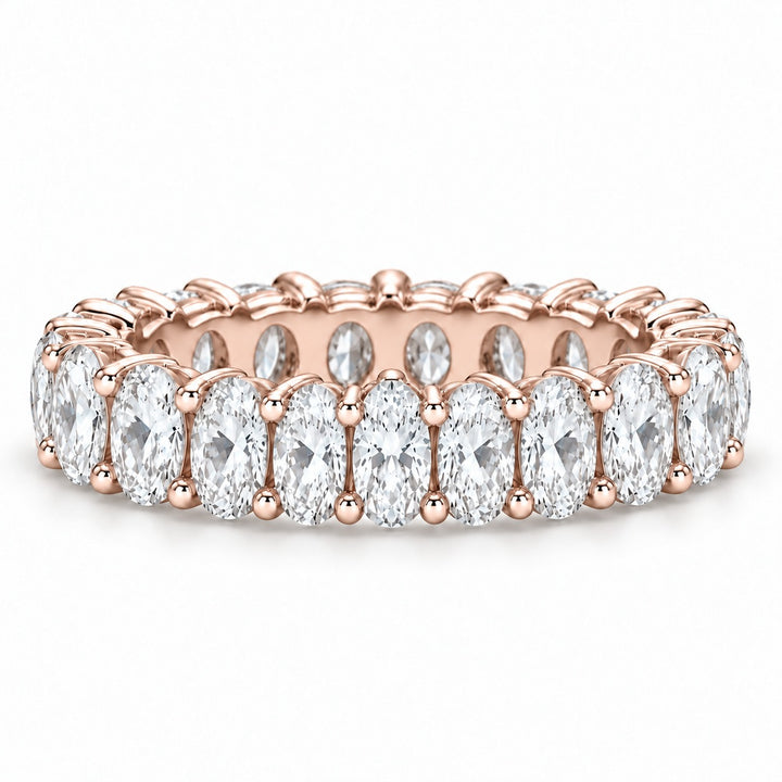 Oval lab-grown diamond eternity band, 5x3.5mm, 14K rose gold, front view