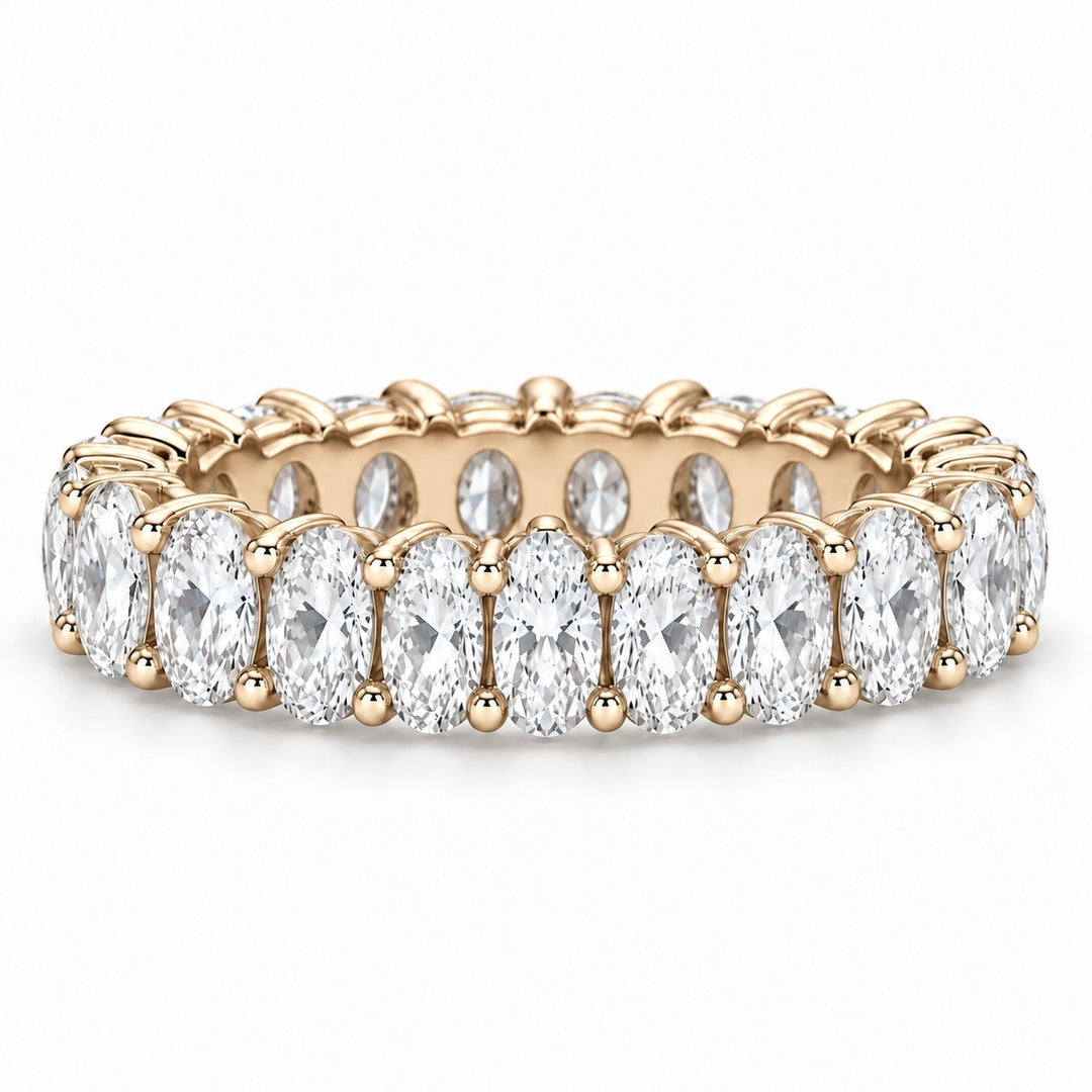 Oval lab-grown diamond eternity band, 5x3.5mm, 14K yellow gold, front view