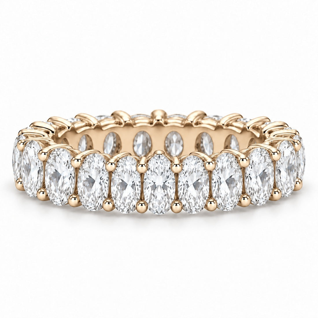 Oval lab-grown diamond eternity band, 5x3.5mm, 14K yellow gold, front view