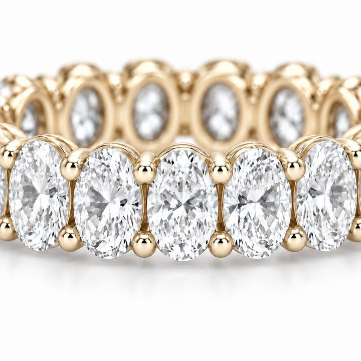 Oval lab-grown diamond eternity band, 5x3.5mm, 14K yellow gold, macro of the stones