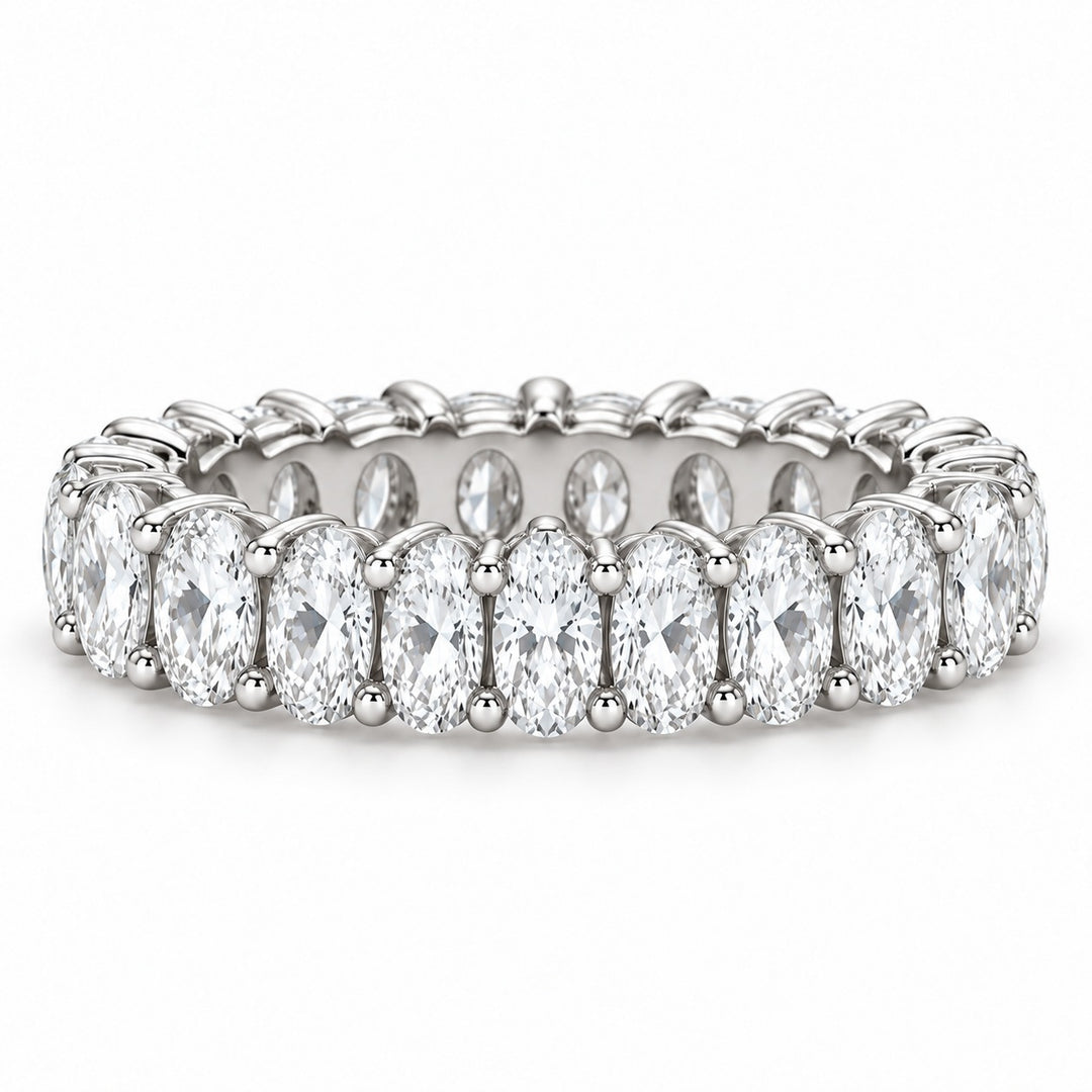 Oval lab-grown diamond eternity band, 5x3.5mm, 14K white gold, front view