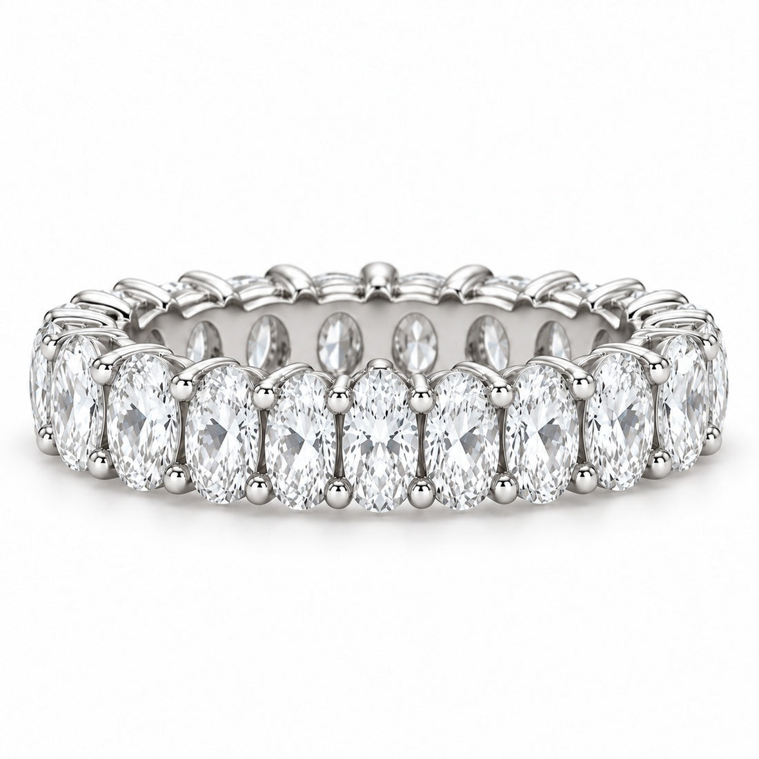 Oval lab-grown diamond eternity band, 5x3.5mm, 14K white gold, front view