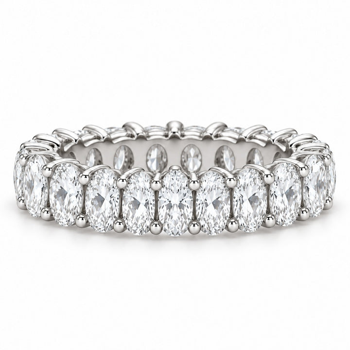 Oval lab-grown diamond eternity band, 5x3.5mm, 14K white gold, front view