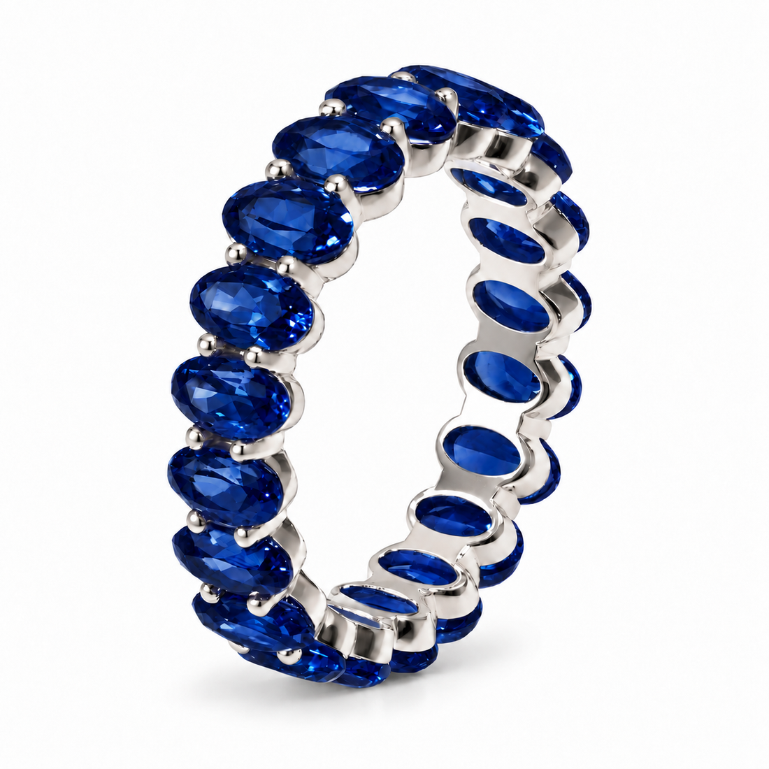 Oval lab blue sapphire eternity band, view 5