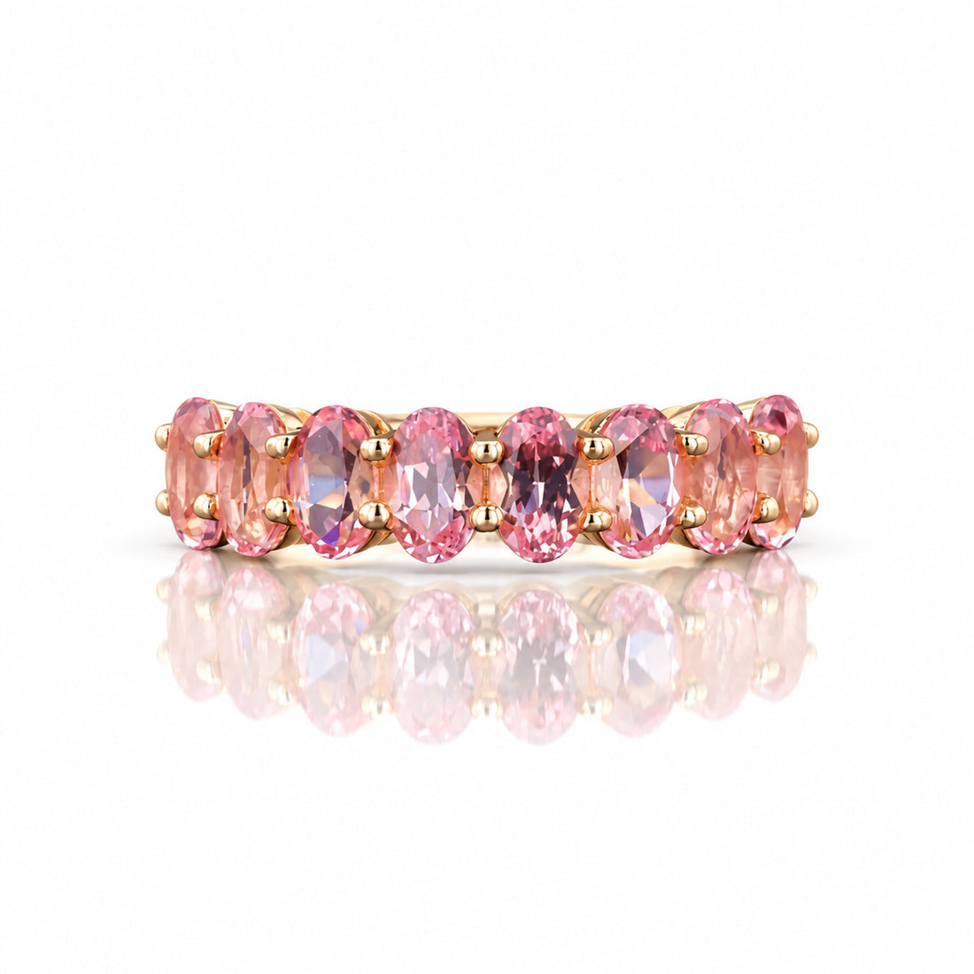 Oval Sakura Pink Sapphire Half Eternity Band in 14K rose gold, front