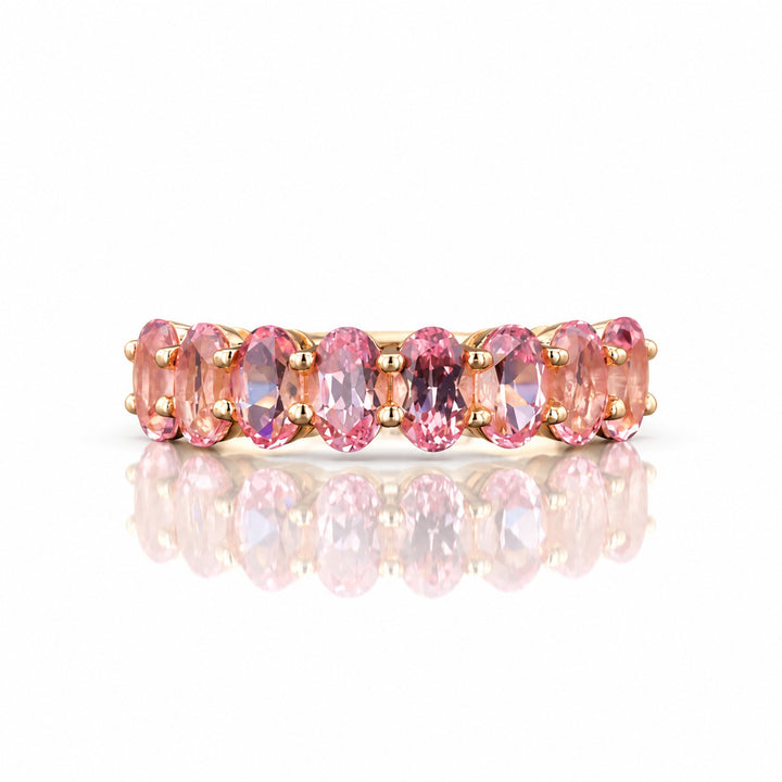 Oval Sakura Pink Sapphire Half Eternity Band in 14K rose gold, front