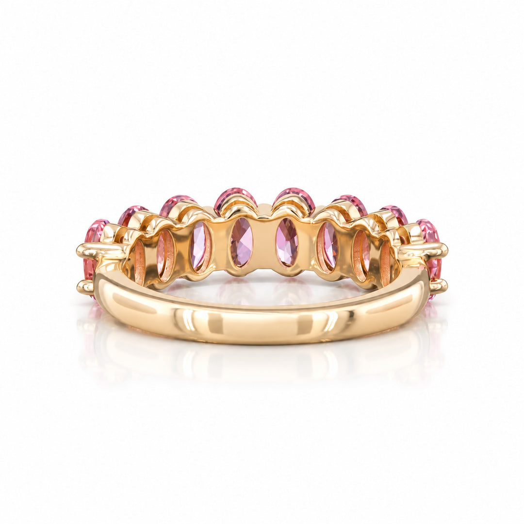 Oval Sakura Pink Sapphire Half Eternity Band in 14K rose gold, front
