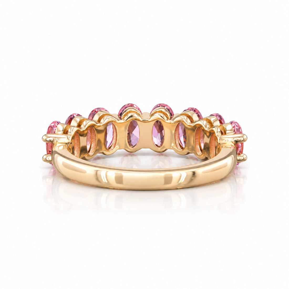 Oval Sakura Pink Sapphire Half Eternity Band in 14K rose gold, front