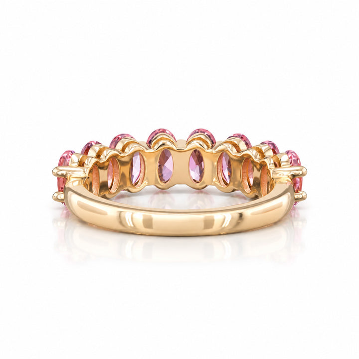 Oval Sakura Pink Sapphire Half Eternity Band in 14K rose gold, front