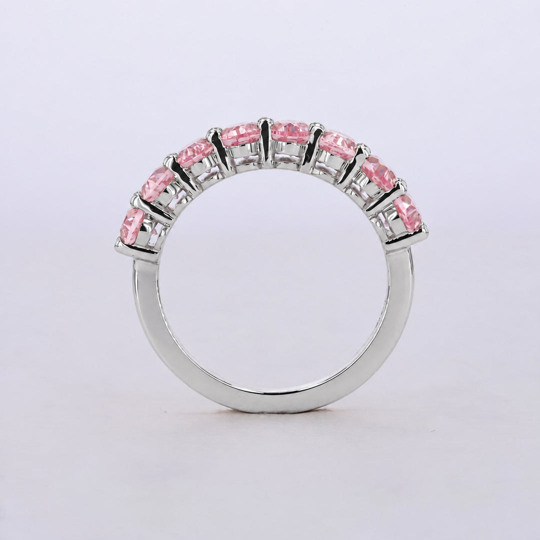Oval Sakura Pink Sapphire Half Eternity Band in 14K white gold, profile