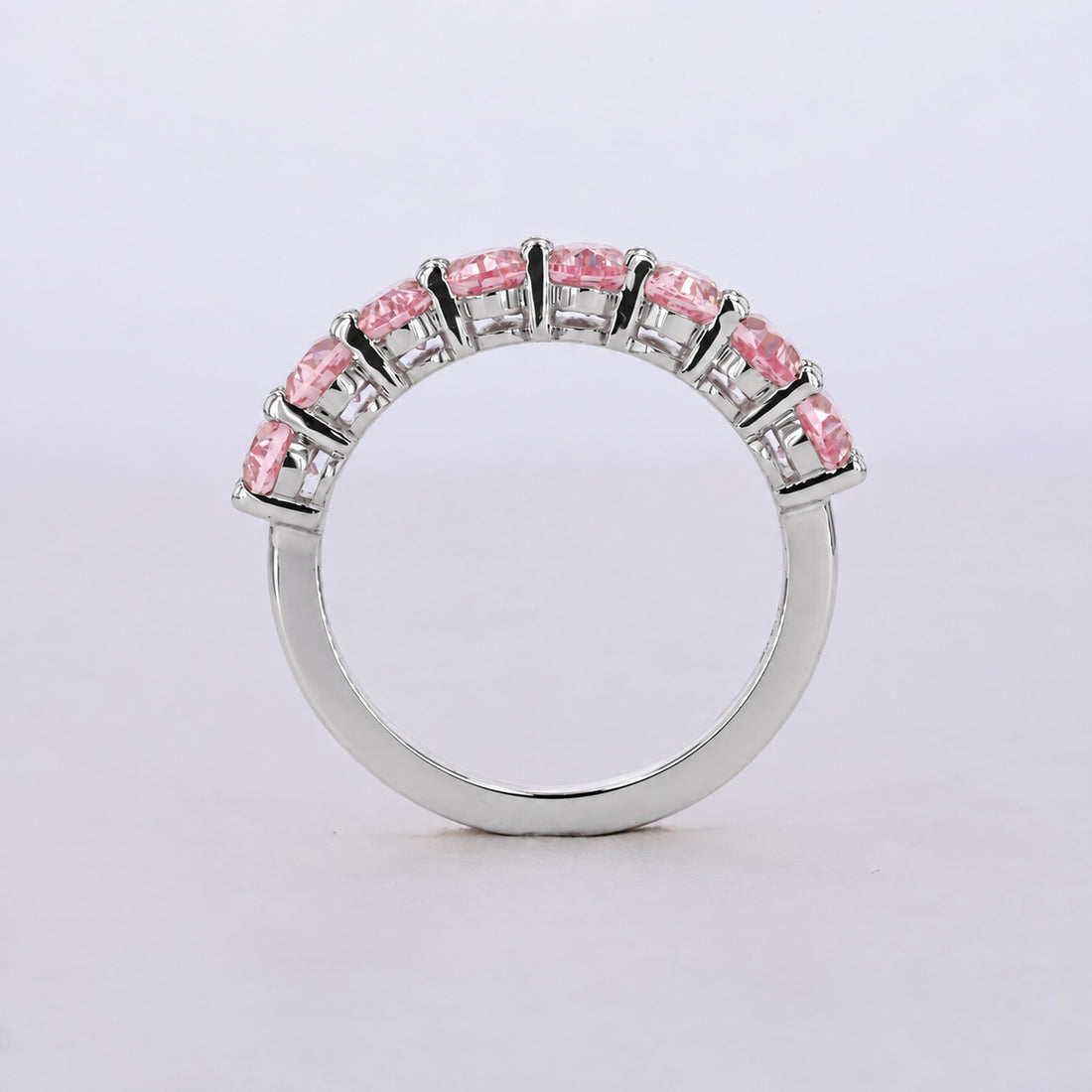 Oval Sakura Pink Sapphire Half Eternity Band in 14K white gold, profile