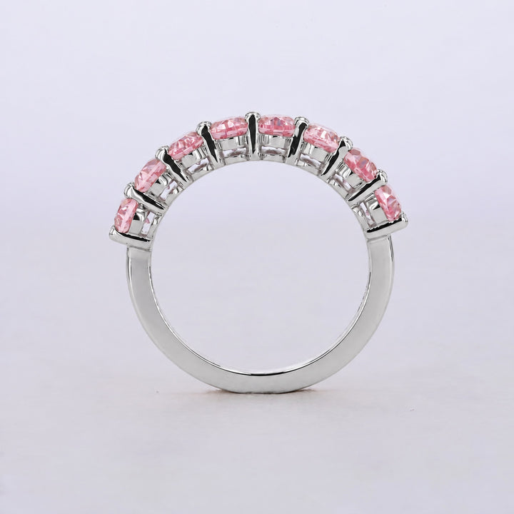 Oval Sakura Pink Sapphire Half Eternity Band in 14K white gold, profile