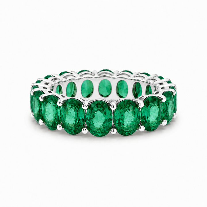 Oval Zambian Emerald Eternity Band Ring (5mm, 4.00ctw)