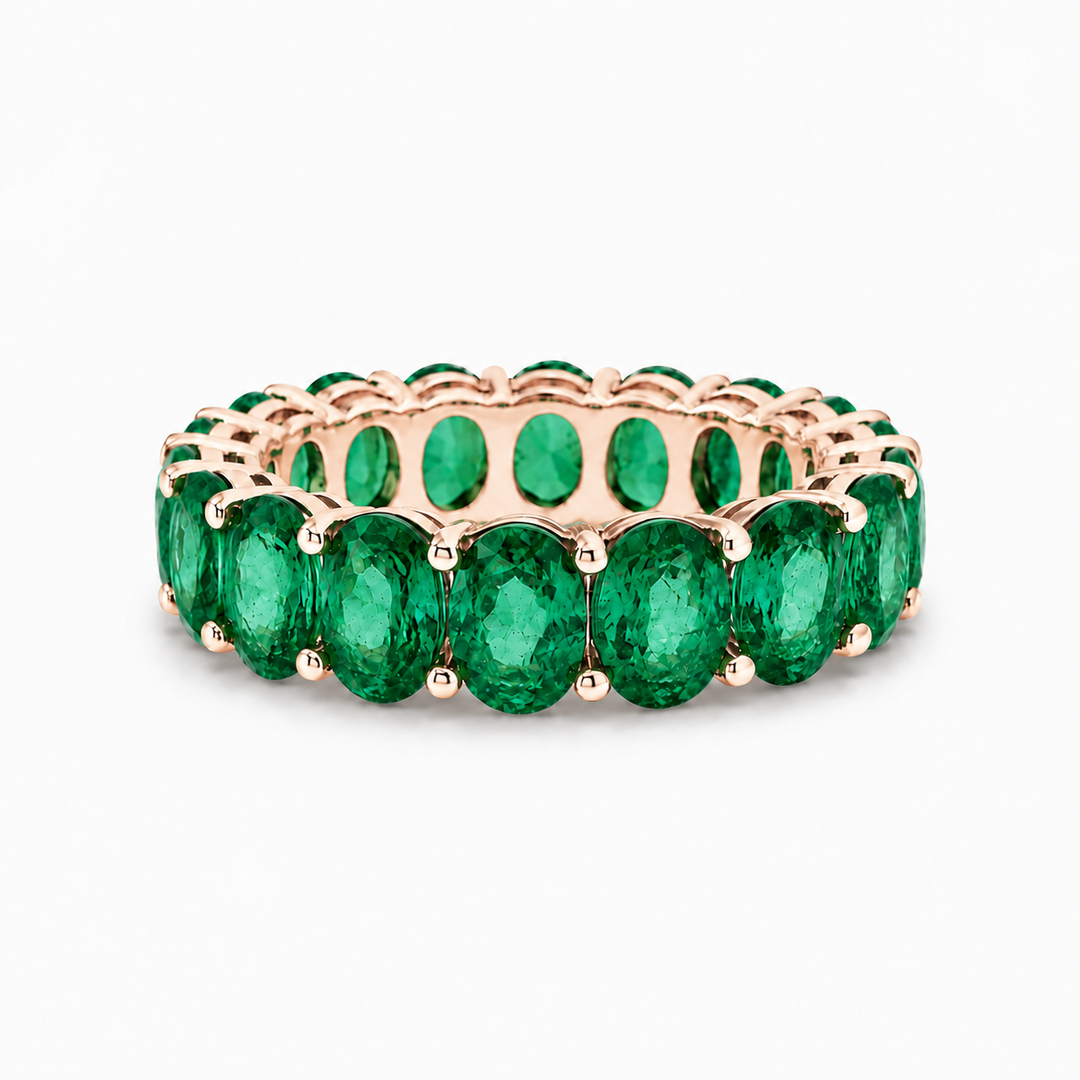 Oval Zambian Emerald Eternity Band Ring (5mm, 4.00ctw)