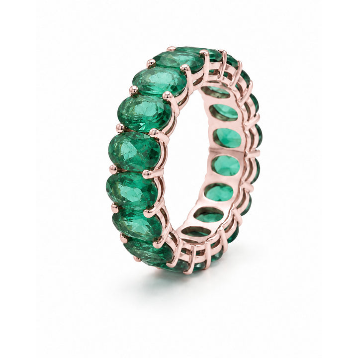 Oval Zambian Emerald Eternity Band (5mm) in 14K rose gold, angle view
