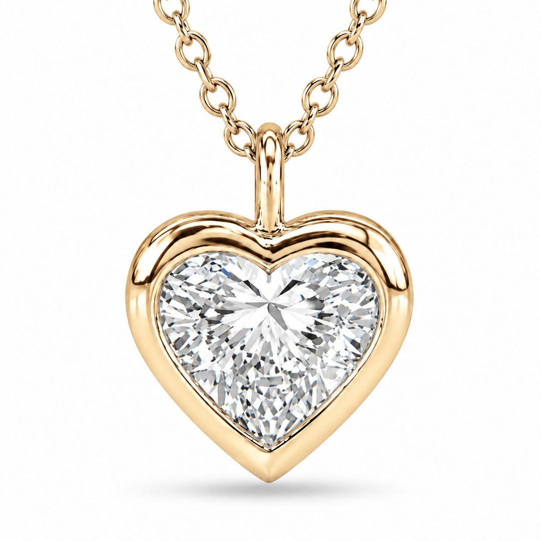 Bezel-Set Heart Lab Diamond Pendant — 1.00ct close-up detail in 14K Yellow Gold