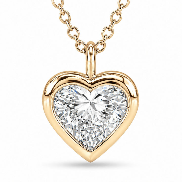 Bezel-Set Heart Lab Diamond Pendant — 1.00ct close-up detail in 14K Yellow Gold