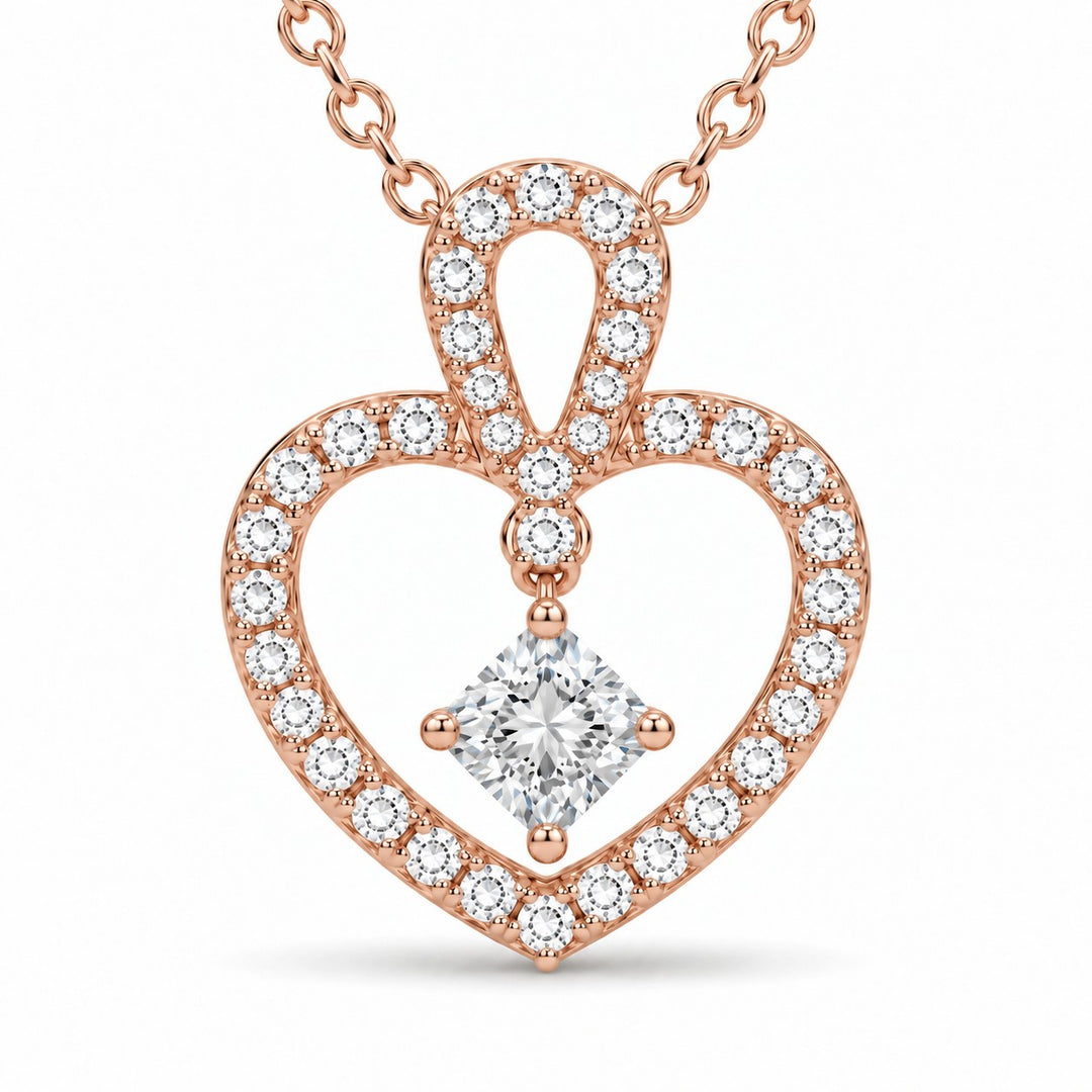 Floating Lab Diamond Pavé Heart Pendant — 0.45ctw close-up detail in 14K Rose Gold