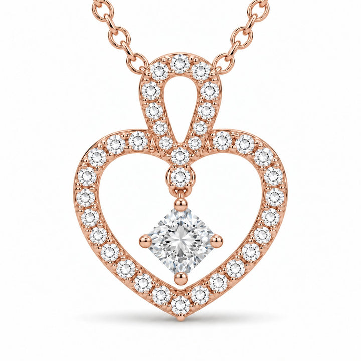 Floating Lab Diamond Pavé Heart Pendant — 0.45ctw close-up detail in 14K Rose Gold