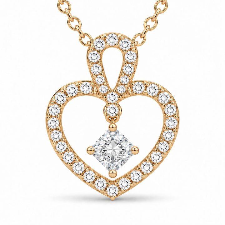 Floating Lab Diamond Pavé Heart Pendant — 0.45ctw close-up detail in 14K Yellow Gold