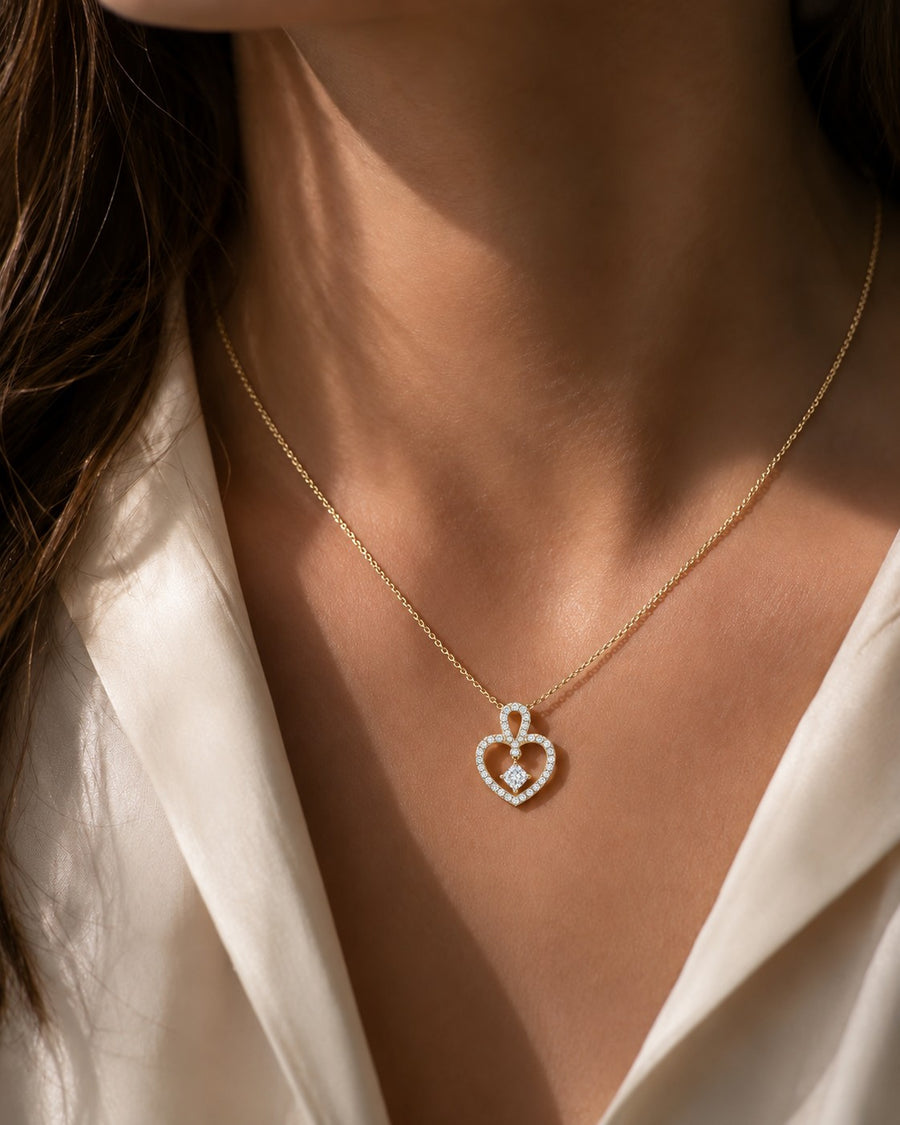 Floating Lab Diamond Pavé Heart Pendant — 0.45ctw
