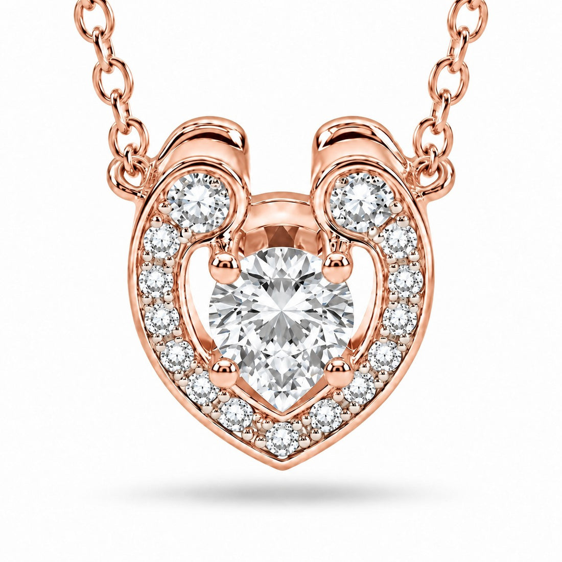Open Heart Lab Diamond Pendant — 0.40ctw close-up detail in 14K Rose Gold