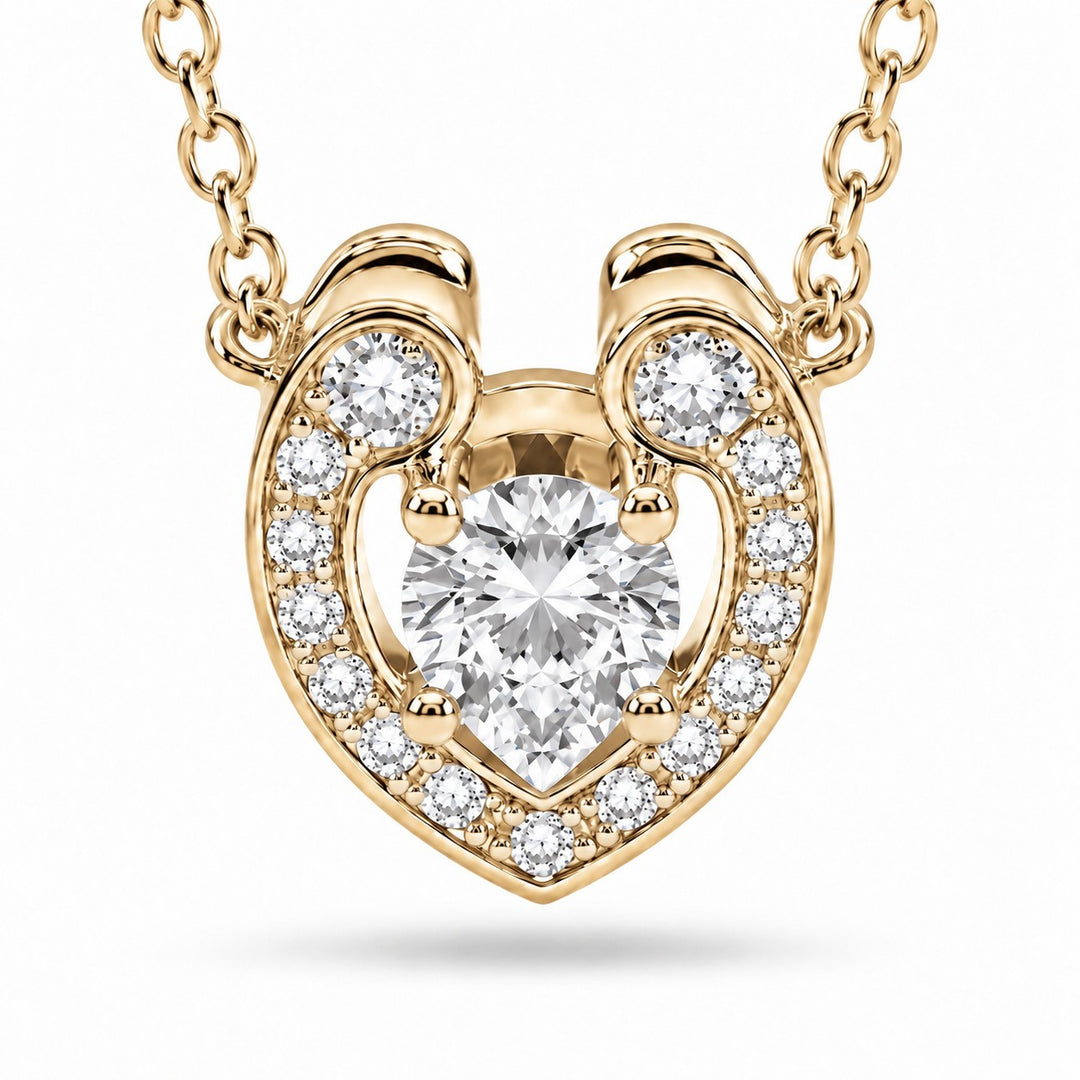 Open Heart Lab Diamond Pendant — 0.40ctw close-up detail in 14K Yellow Gold